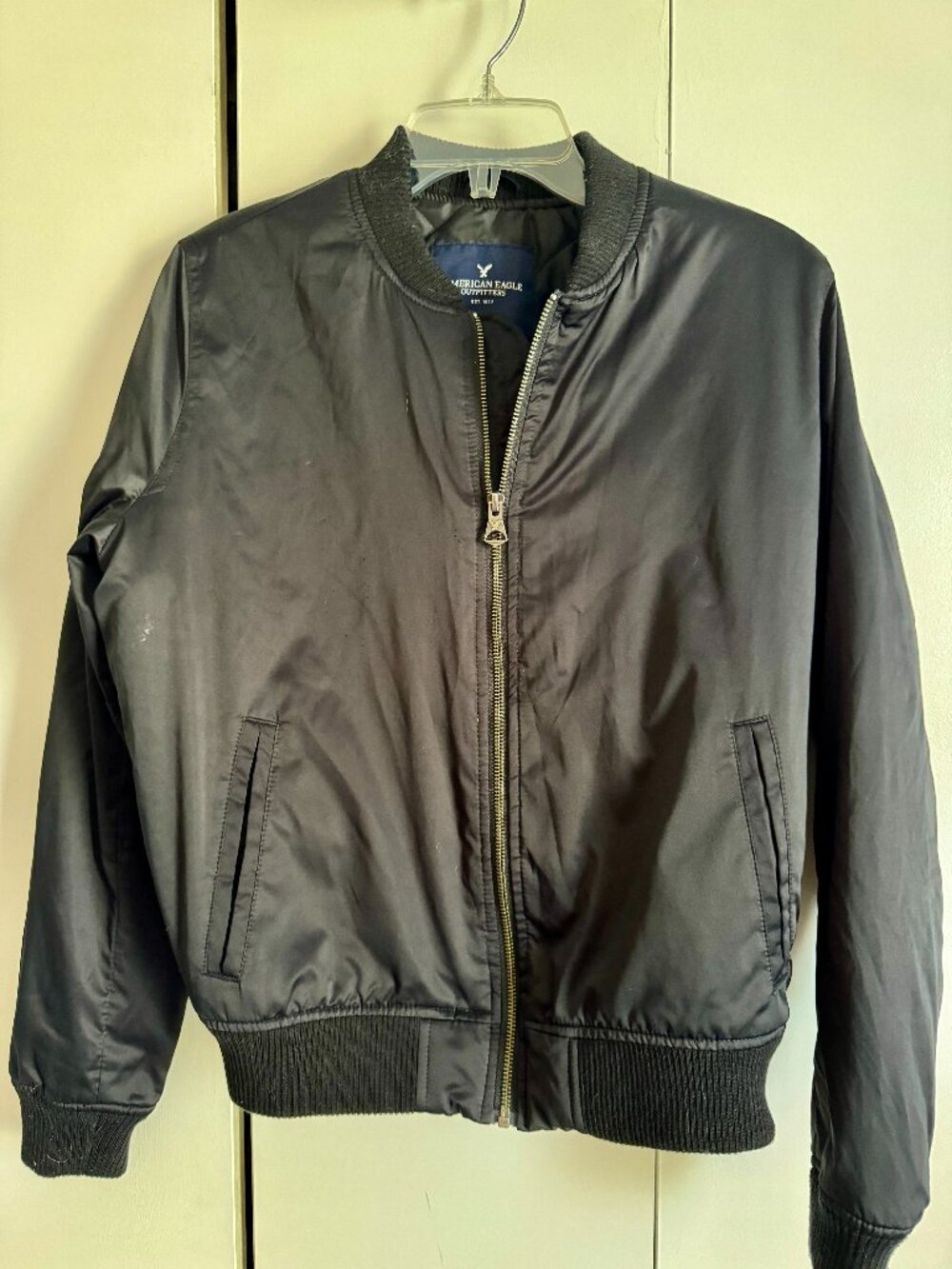American Eagle Black Bomber Jacket Zip Up Lightweight Jacket Women’s Medium